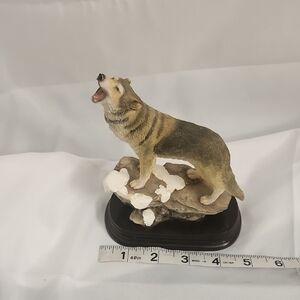 Brown and White Collie Dog Figurine with Fluffy Tail